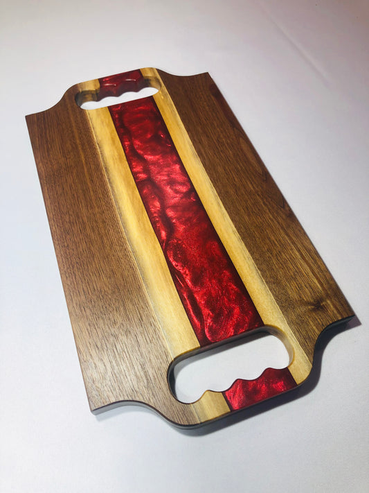 Black Walnut and Metallic Red Epoxy Charcuterie Board, 18"x10"