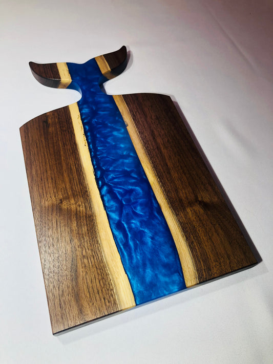 Black Walnut and Metallic Blue Epoxy Charcuterie Board, 18"x10"