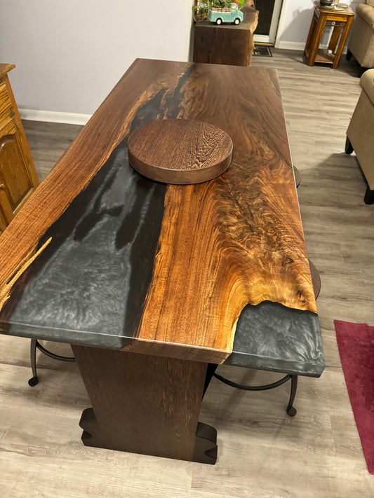 Black Walnut and Metallic Black Epoxy Dining Table