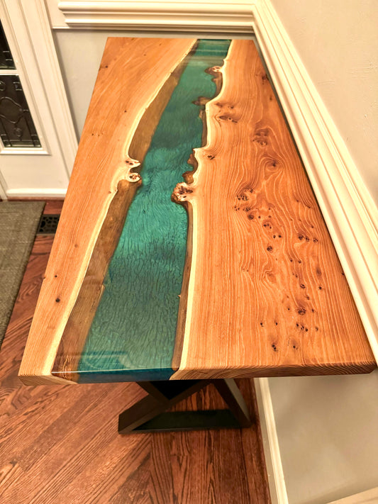 Elm Burl and 2 Stage Epoxy Pour Console Table