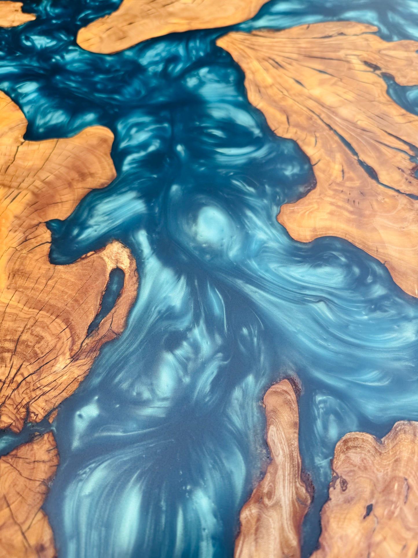 Olive Wood and Green Metallic Epoxy Coffee Table