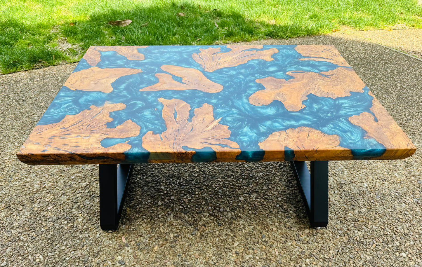 Olive Wood and Green Metallic Epoxy Coffee Table