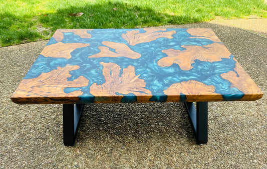 Olive Wood and Green Metallic Epoxy Coffee Table