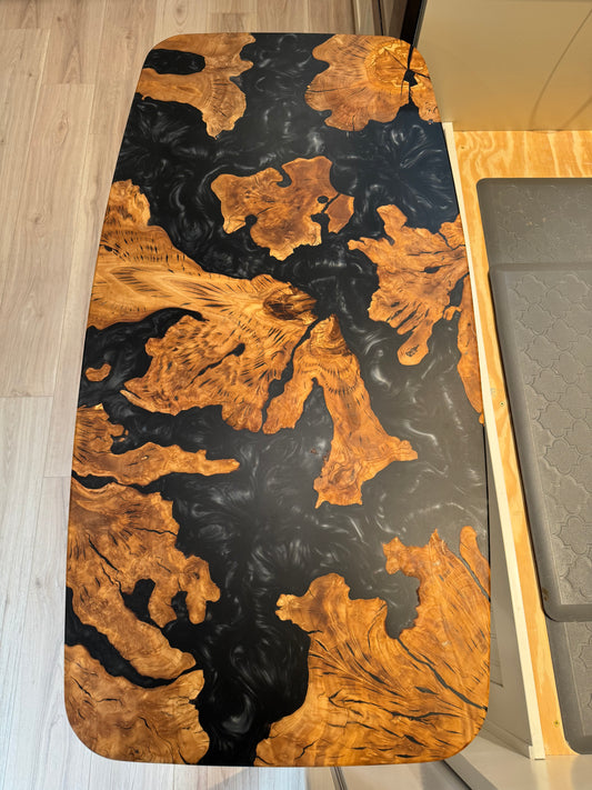 Olive Wood and Metallic Epoxy Breakfast Table