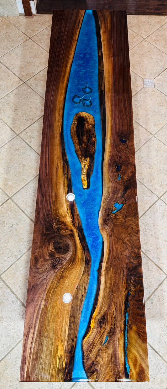 Black Walnut and Blue Epoxy Bar Top