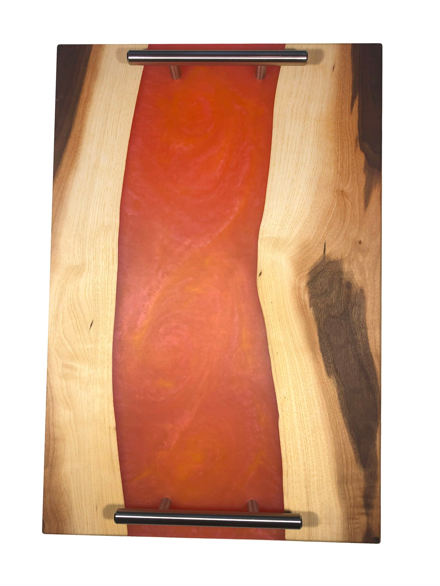 Black Walnut and Metallic Salmon Epoxy Charcuterie Board, 18"x12”