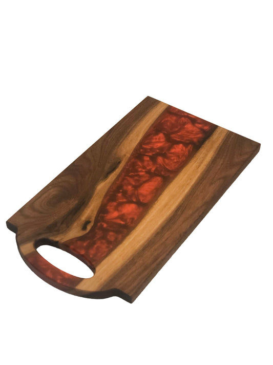 Black Walnut and Metallic Red Epoxy Charcuterie Board, 18”x10”