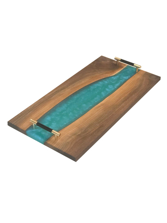 Black Walnut and Teal Epoxy Charcuterie Board, 18"x10"