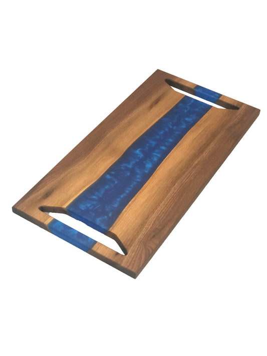 Black Walnut and Dark Ocean Blue Epoxy Charcuterie Board, 18"x10"